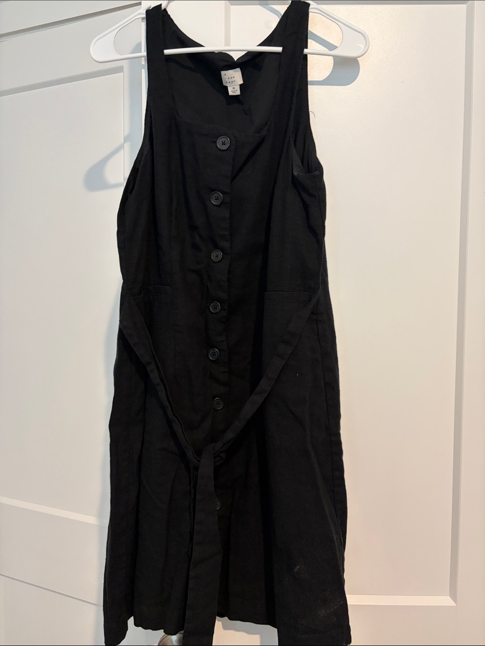 a new day Black Button-Front Midi Dress with Tie Waist